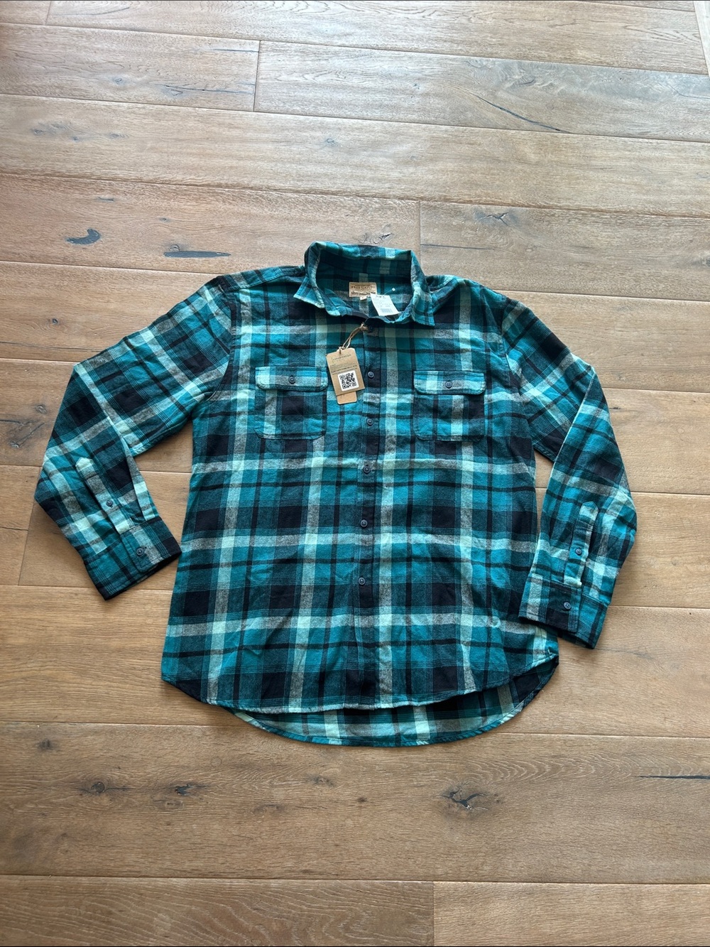 Men's Teal Plaid Long-Sleeve Button-Down Shirt